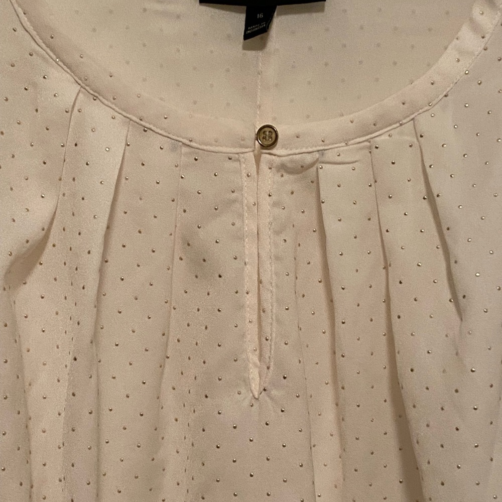 Lane Bryant Blouse/Tunic/Peasant White with Raised Gold Dots size 16